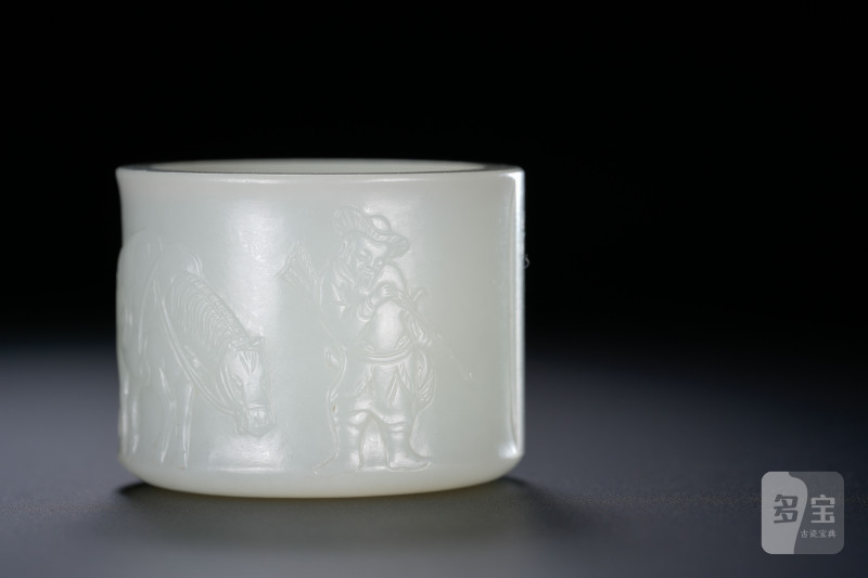 清中期 白玉牧马图诗文扳指 - 图2